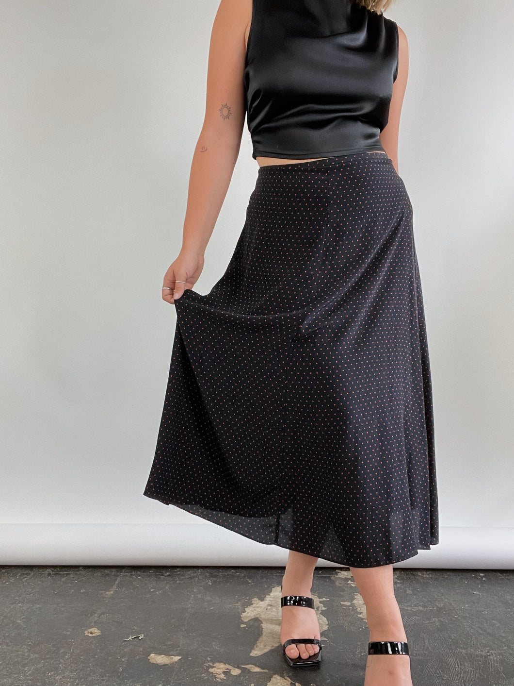 Polka Dot Silk Maxi Skirt (W30