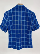 Load image into Gallery viewer, 70s Blue Plaid Short Sleeve Blazer (XS/S)
