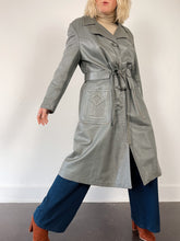 Load image into Gallery viewer, 70&#39;s Grey Leather Trench Coat (L)
