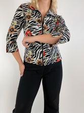 Load image into Gallery viewer, Y2K Floral Zebra Zip Up Blouse (M)
