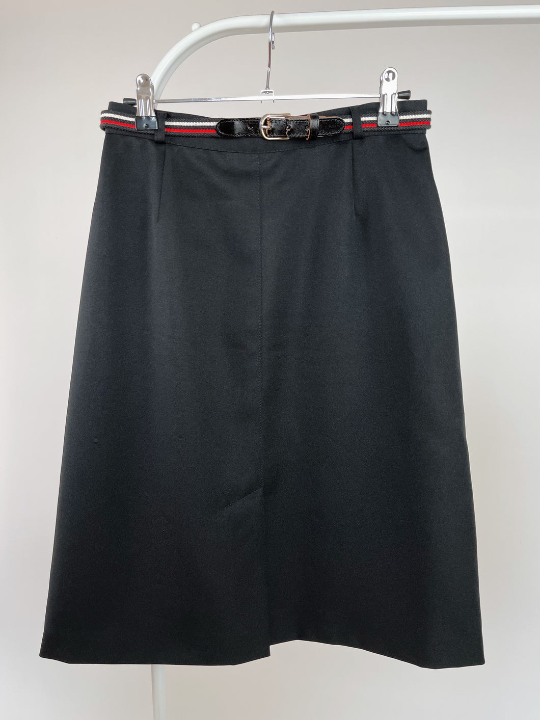 70's Black Belted Midi Skirt (W26
