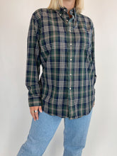 Load image into Gallery viewer, 80&#39;s Green Plaid Button Down Shirt (L)
