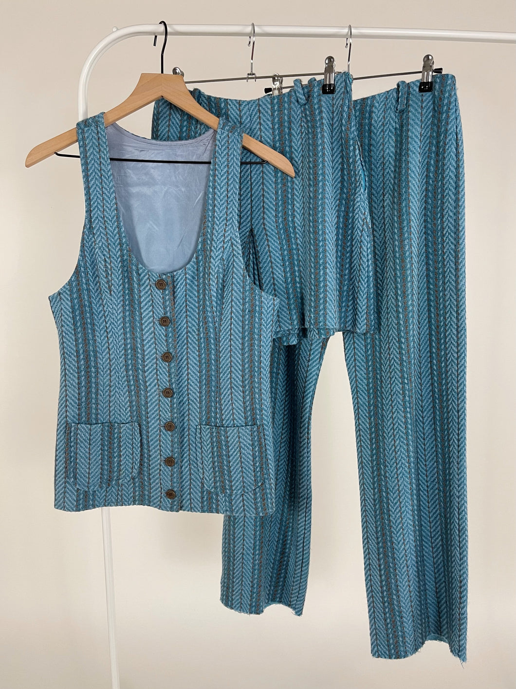 60's Baby Blue Wool Three Piece Set (S)