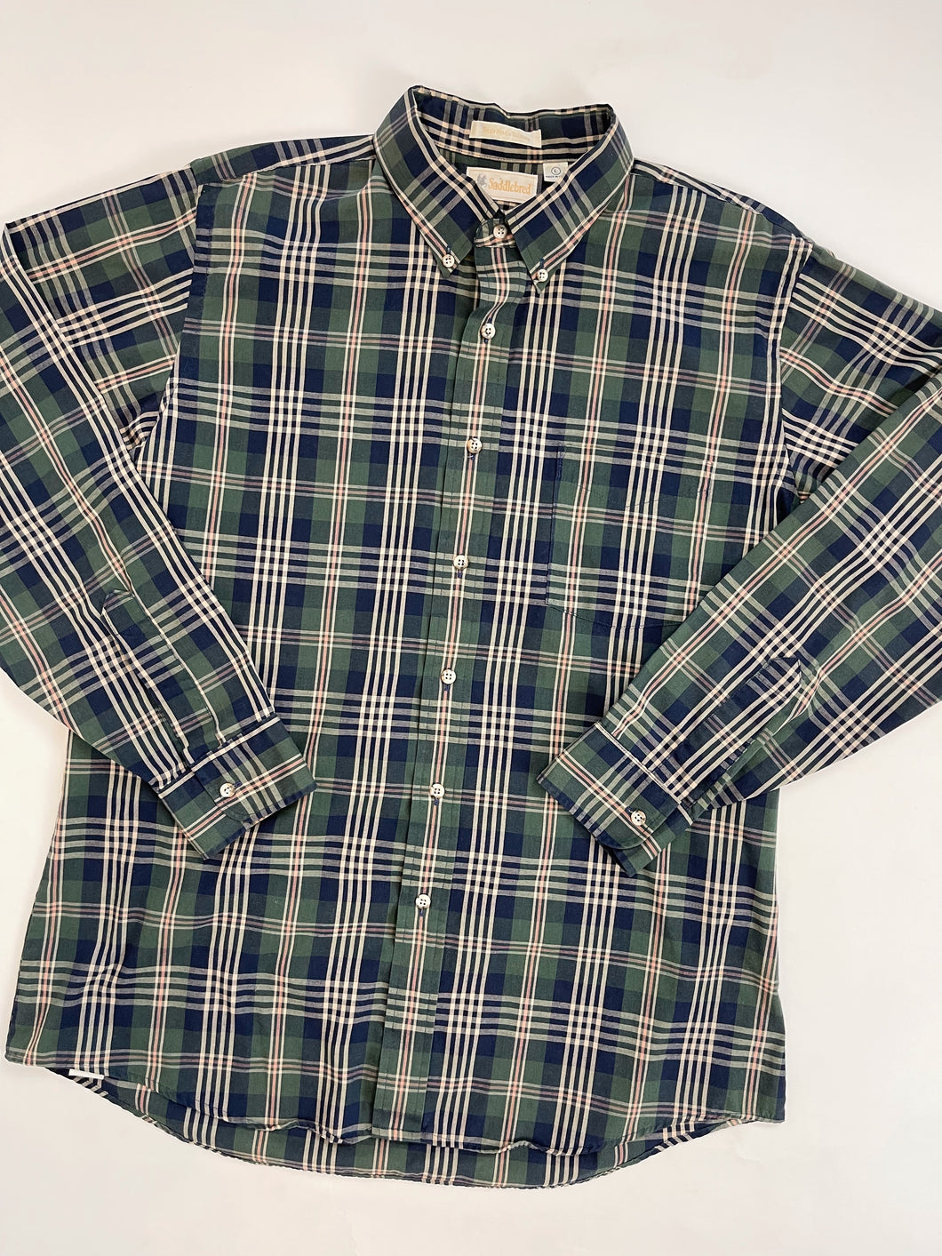 80's Green Plaid Button Down Shirt (L)